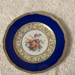 Royal Blue and Gold Floral Accent Plate